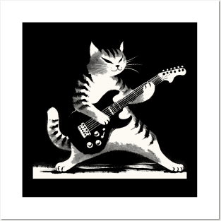 Electric Guitar Cat Rock Music Japan Style Funny Cat Posters and Art